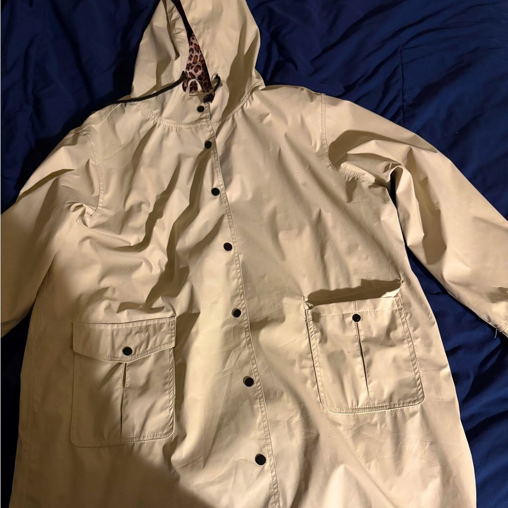 boohoo tan rain cote with leopard print lining